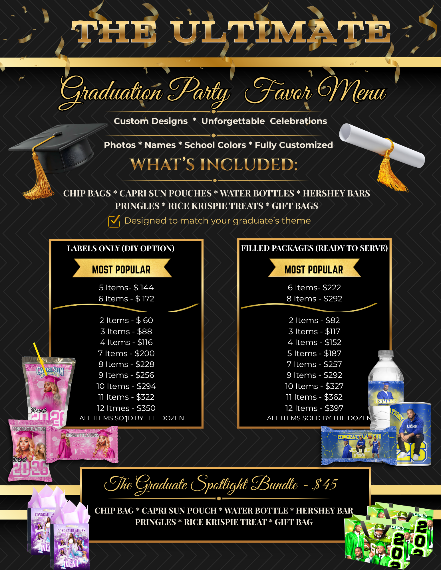Graduation Party Favor Bundle - Custom Snack Labels