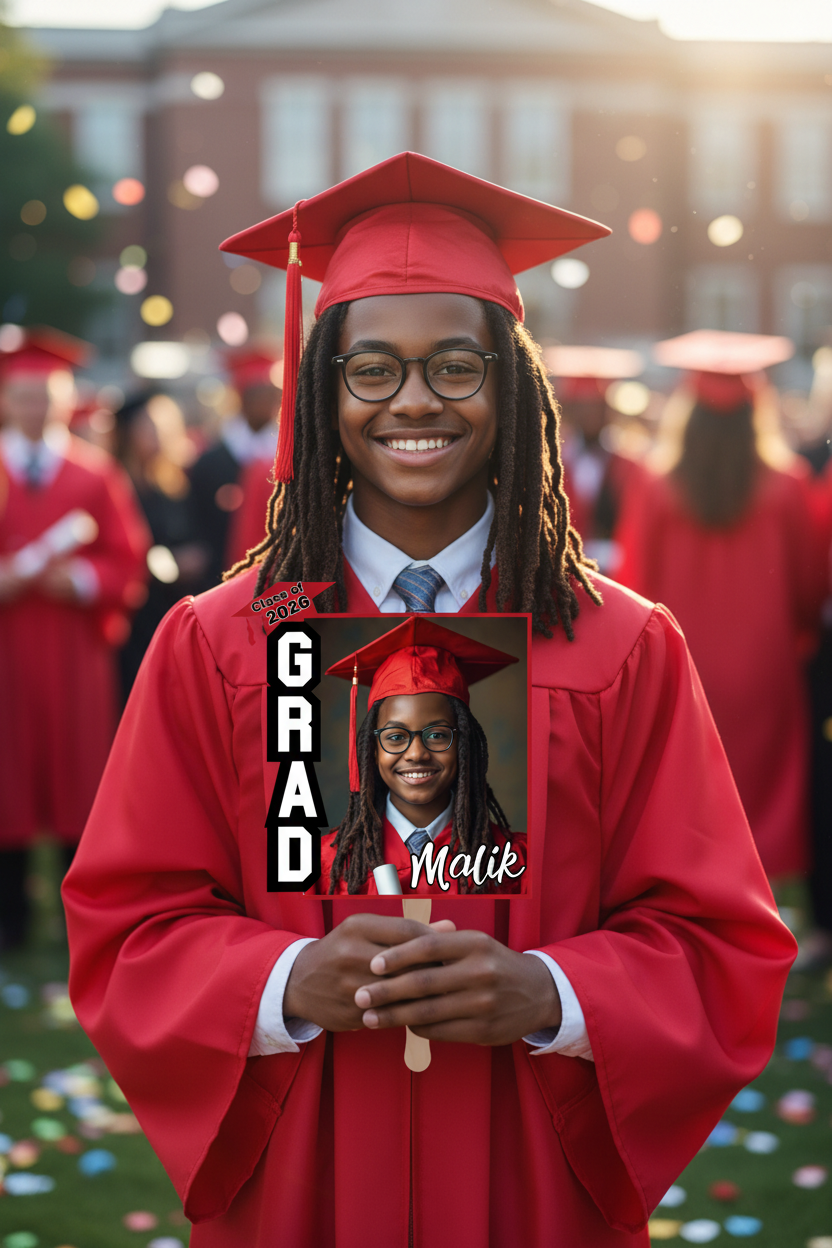 Malik Red Fan - Graduate Holding Fan Mockup