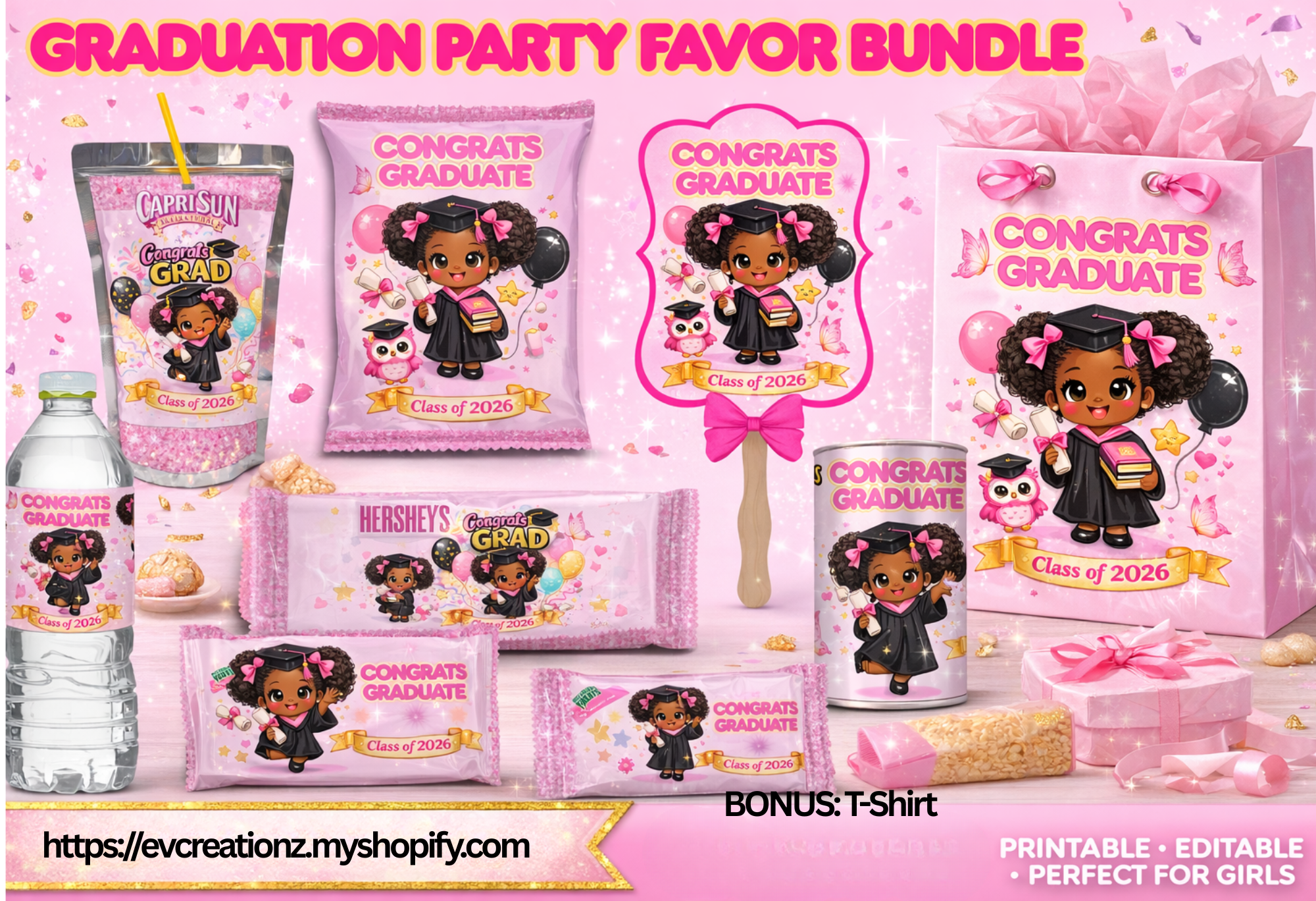 Girls Pink Graduation Party Favor Bundle — Class of 2026